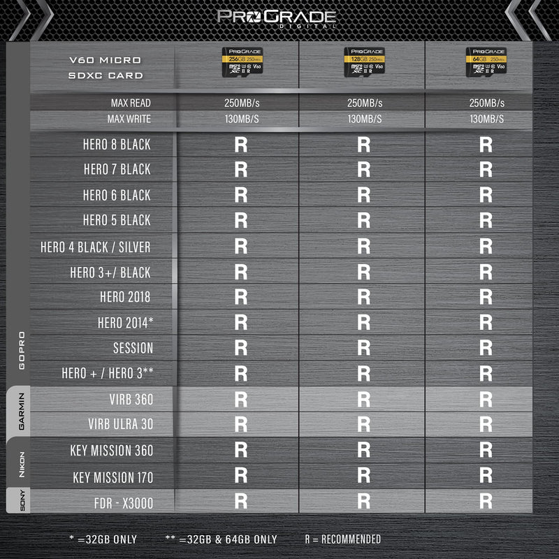 ProGrade Digital microSD Memory Card - V60 microSD Card for DSLR and Action Cameras - High Speed Transfer of Files & Large Storage - Up to 250MB/s Read and 130MB/s Write Speed 128 GB 128GB