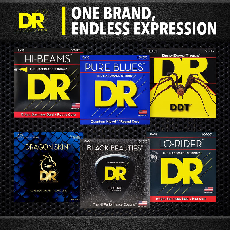 DR Strings - Hi-Beams - Bass Guitar Strings 4-String Set - Medium 45-105 - Stainless Steel Round Core - Bass Guitar Accessories (MR-45) 4-String(45-105)