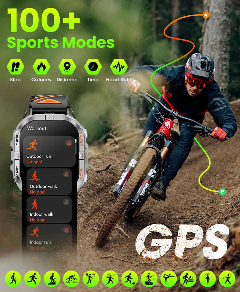 Joautrial Military Smart Watch for Men Built-in GPS with LED Flashlight Compass, 2.13" AMOLED Tactical Smart Watches with Answer/Make Calls, 3ATM Waterproof Fitness Tracker for iPhone Android (Black) Black