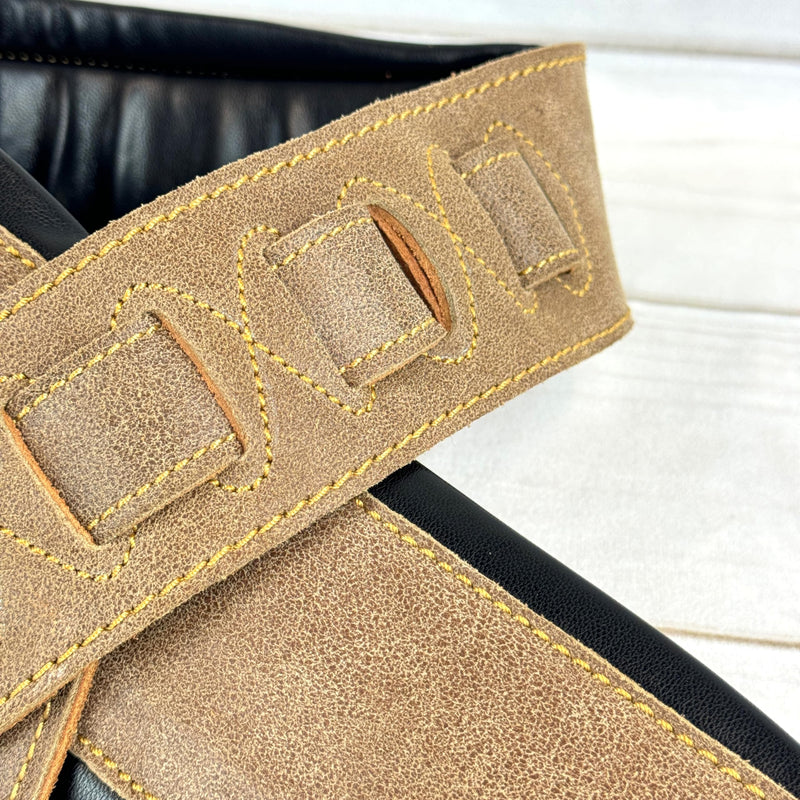 Walker & Williams C-22-DBRN Distressed Brown Finish Premium Signature Grain Leather Strap 3" Wide With Double Padding For Acoustic, Electric, And Bass Guitars