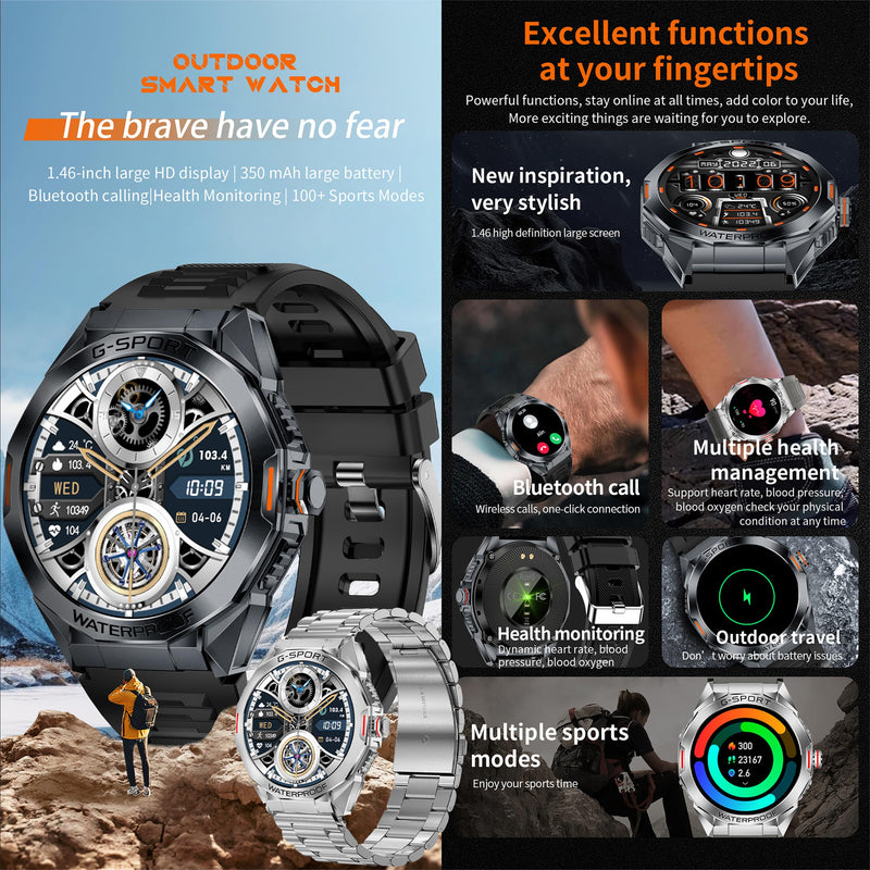 Smart Watches for Men(Answer/Make Call), 1.46" HD Fitness Tracker Watch with Blood Pressure/Heart Rate Monitor, SpO2, Fitness Watch for Men, 100+ Sports Smart Watch for Android/iOS Phones (Silver) Silver