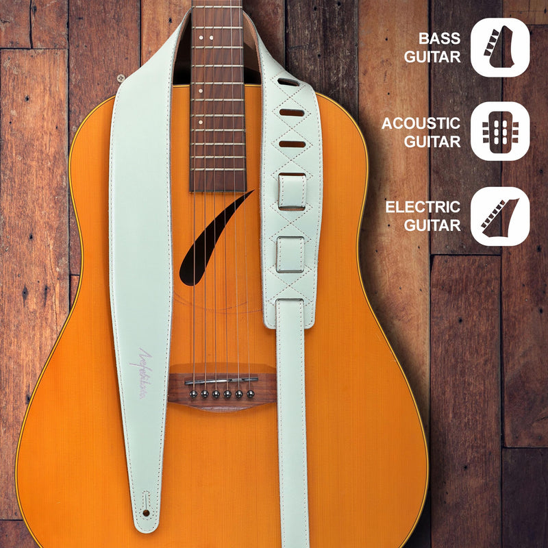 Nefelibata Guitar Strap 2.5", Head Layer Cowhide Italian Leather Adjustable Guitar Straps with Foam Padding for Bass, Electric, and Acoustic Guitars Light Green