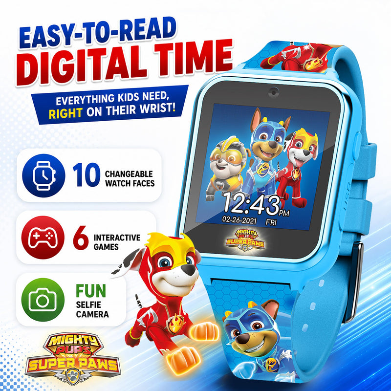 Accutime Paw Patrol Smart Watch with Camera for Kids and Toddlers - Interactive Smartwatch for Boys & Girls Featuring Games, Voice Recorder, Calculator, Pedometer, Alarm, Stopwatch, with USB Cable Blue