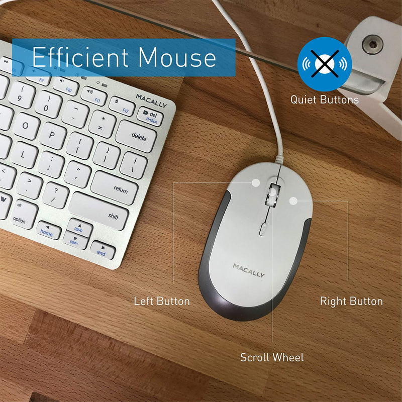 Macally USB Wired Keyboard and Mouse Combo for Mac and PC - Save Space with a Compact Small Mac Keyboard and Mouse for MacBook Pro/Air, iMac, Mac Mini/Pro - Compatible Apple Keyboard and Mouse Silver