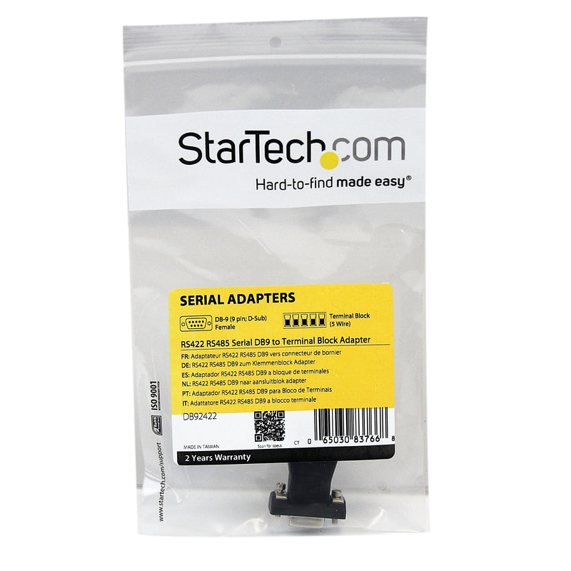 StarTech.com RS422 RS485 Serial DB9 to Terminal Block Adapter - Serial adapter - 5 pin terminal block to DB-9 (M) - black - DB92422