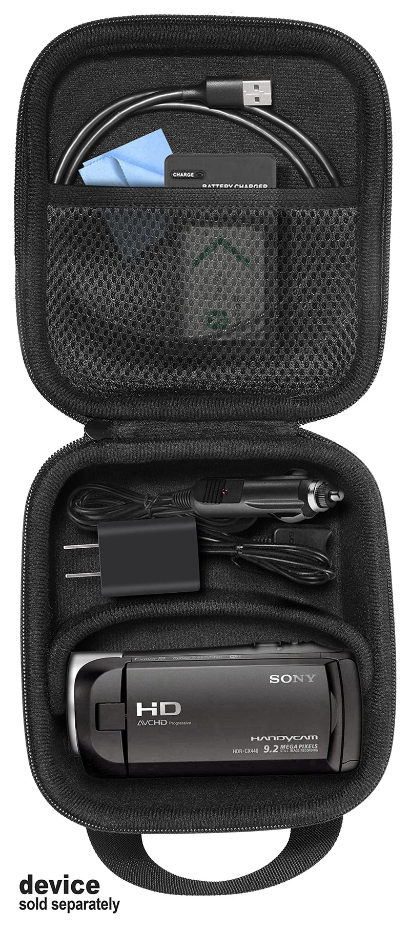 CaseSack Camcorder Case for Sony HD Video Recording HDRCX440, HDRCX405 Handycam; Canon VIXIA HF R800, Panasonic HC-V180K, Kimire HD Recorder, Sony HDRAZ1VR/W, SiOnyx Aurora Day/Night Action Camera Black
