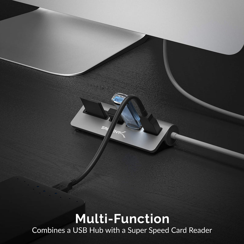 SABRENT USB-C 3.0 Hub, 5-in-1 USB SD Card Reader, SD & TF Dual Slot + 3 USB 3.0 Hub Portable Compatible with MacBook, Mac Pro/Mini, iMac, XPS, Surface Pro, Windows, Thunderbolt (HB-U3CR) USB 3.0 Type C