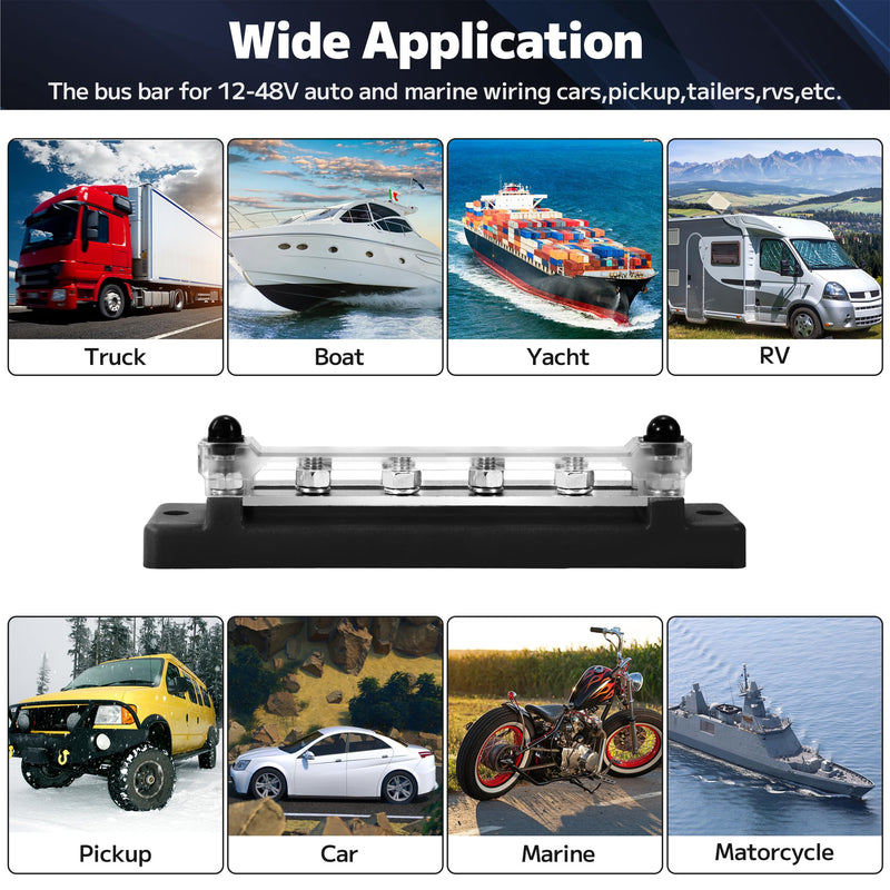 QIMEI-SHOP Busbar 12V-48V DC Busbars Distribution Block Power Distribution Block 150A Busbar with 6 x M6 Connection Bolts for Car RV Boat Black M6 Schwarz