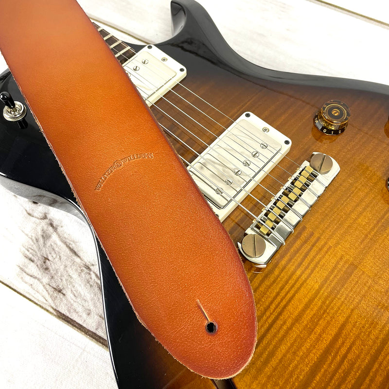 Walker & Williams SL-316 Premium Extra Wide 3" Saddle Tan Full Grain Leather Natural Finish Guitar Strap For Acoustic, Electric, And Bass Guitars