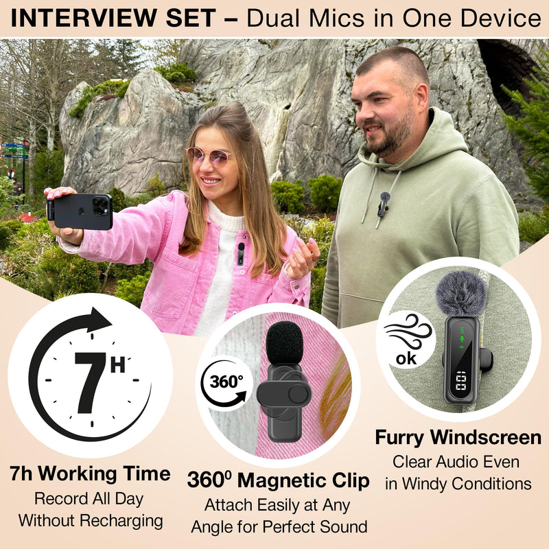 Wireless Lavalier Microphone for iPhone Mini Mic Android/Tablet/PC Video Recording Clip-on Mics with Rotatable Clip&Denoise Recording, Ideal for Vlog Tiktok Youtube Podcast Content Creator Wireless USB C