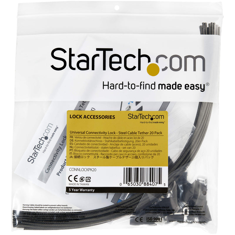 StarTech.com 20-Pack Security Cable Tethers for Adapters & Dongles - Universal Cable Adapter Tether - Tether Cables - Adjustable Length Anti-Theft Cable Tether Lock Kit - Steel (CONNLOCKPK20) 20 Pack