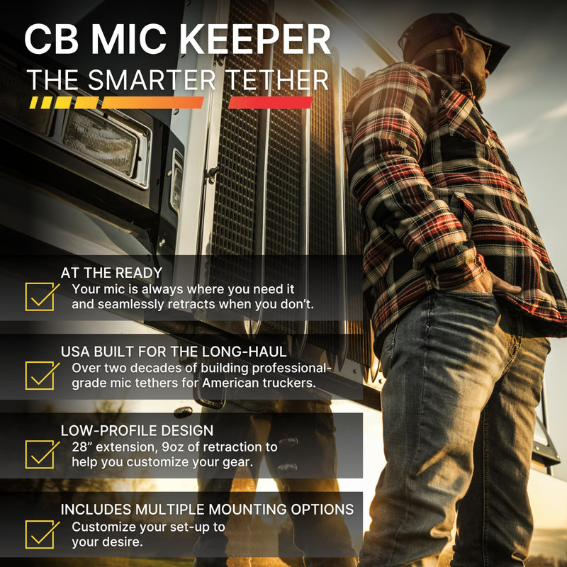Gear Keeper CB Radio Microphone Keeper - Retractable Mic Holder With Heavy Duty Snap Clip Mount for Truck Radio - CB Radio Accessories With Lanyard & Mounting - USA Made (Stars & Stripes) Stars & Stripes Standard
