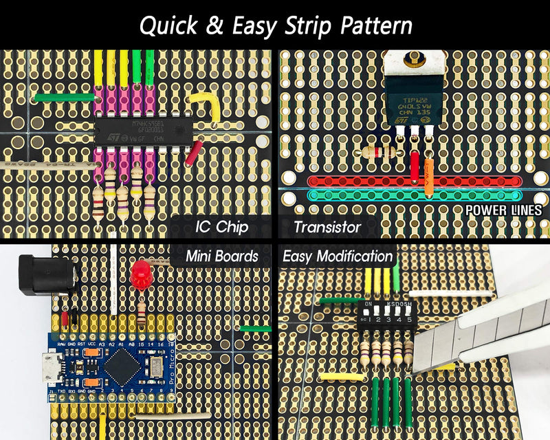 ElectroCookie PCB Prototype Board, Snappable Strip Board with Power Rails for Electronics Projects Compatible for DIY Arduino Soldering Projects, Gold-Plated, 3.8"x3.5" (2 Pack, Matte Black) 2.Black