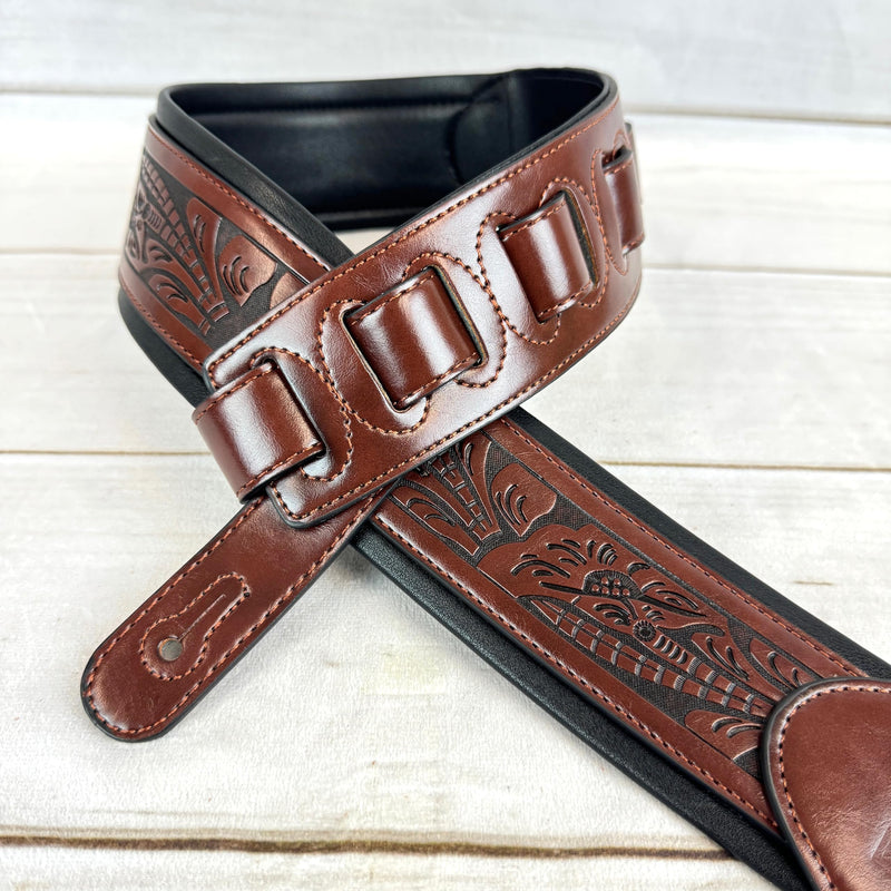 [AUSTRALIA] - Walker & Williams G-110 Mahogany Brown Padded Guitar Strap with Embossed Live Oak Tooling For Acoustic, Electric, And Bass Guitars 