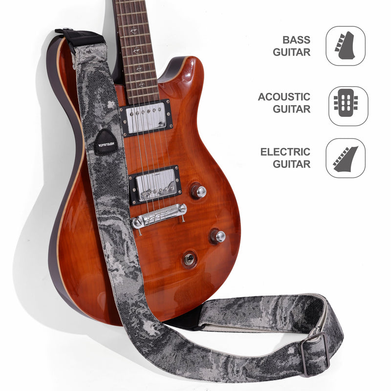 [AUSTRALIA] - Nefelibata Guitar Strap 2.3", Double Cowhide Leather Ends, Cotton Guitar Straps for Bass, Electric & Acoustic Guitar, with Strap Button, Strap Locks and Guitar Picks Camo 