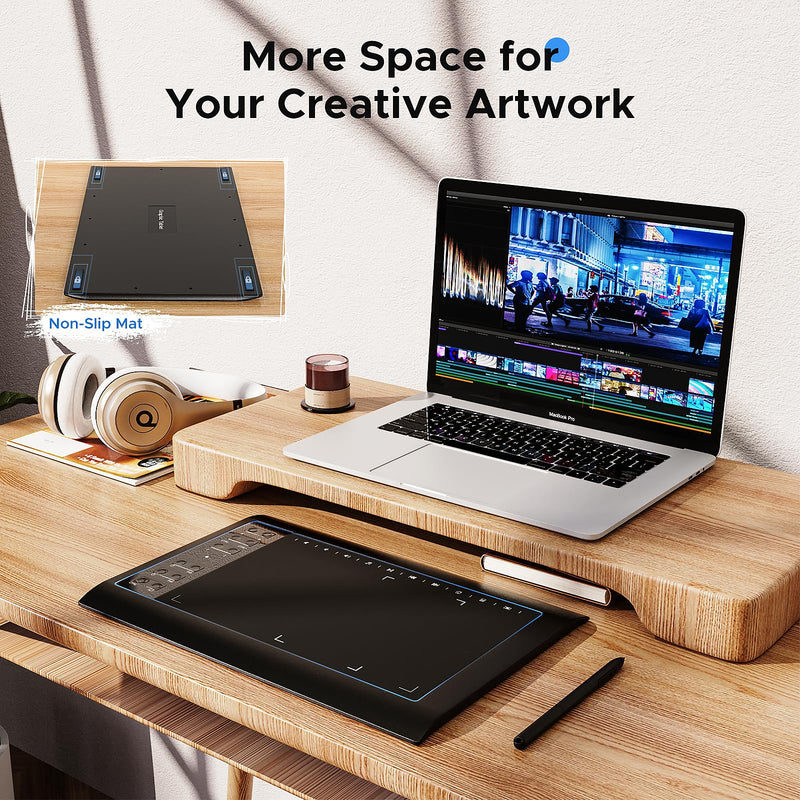 Graphics Drawing Tablet, 10x6 Inch Large Pad Tablets with 8192 Level Pen for PC and Computer,12 Hot Keys,Digital Design Pad Compatible with PC/Mac/Android for Painting,Design&Online Teach 10 x 6 Inch Without Stand