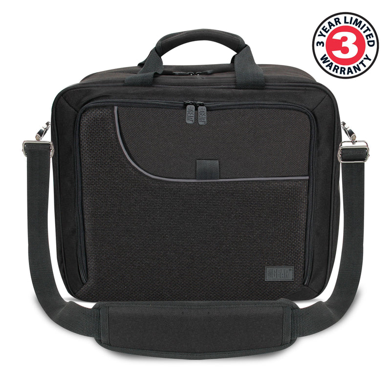 USA GEAR Podcast Equipment Case - Audio Interface Case Compatible with Focusrite Vocaster One Studio and More Studio Equipment - Customizable Interior, Shoulder Strap, and Padded Interior - Black