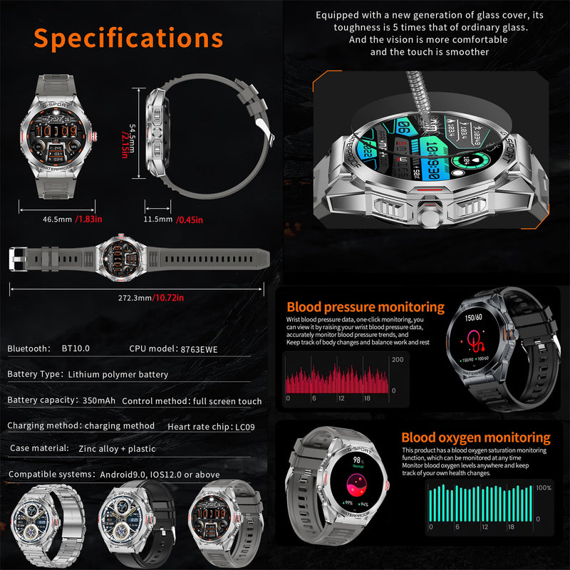 Smart Watches for Men(Answer/Make Call), 1.46" HD Fitness Tracker Watch with Blood Pressure/Heart Rate Monitor, SpO2, Fitness Watch for Men, 100+ Sports Smart Watch for Android/iOS Phones (Silver) Silver