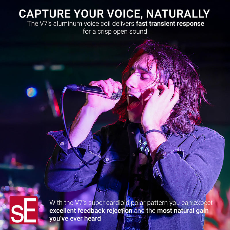 SE ELECTRONICS V7 Dynamic Microphone for Singing, Speech & Studio Recording - XLR Handheld Professional Microphone with Supercardioid Aluminum Voice Coil for Huge Gain Before Feedback - Grey V7 - Gray
