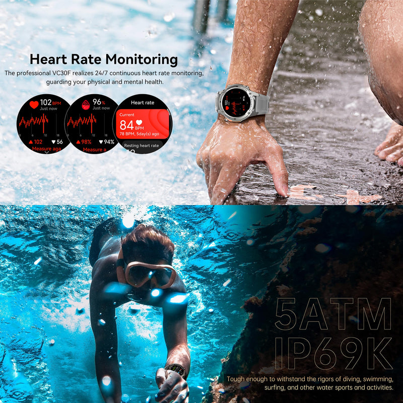 GPS Smart Watch Running Watches, Military Smart Watches with Bluetooth Call Heart Rate Monitor Pedometer Step Counter, Barometer Altitude Compass Smartwatches for Android iOS Phones Silver