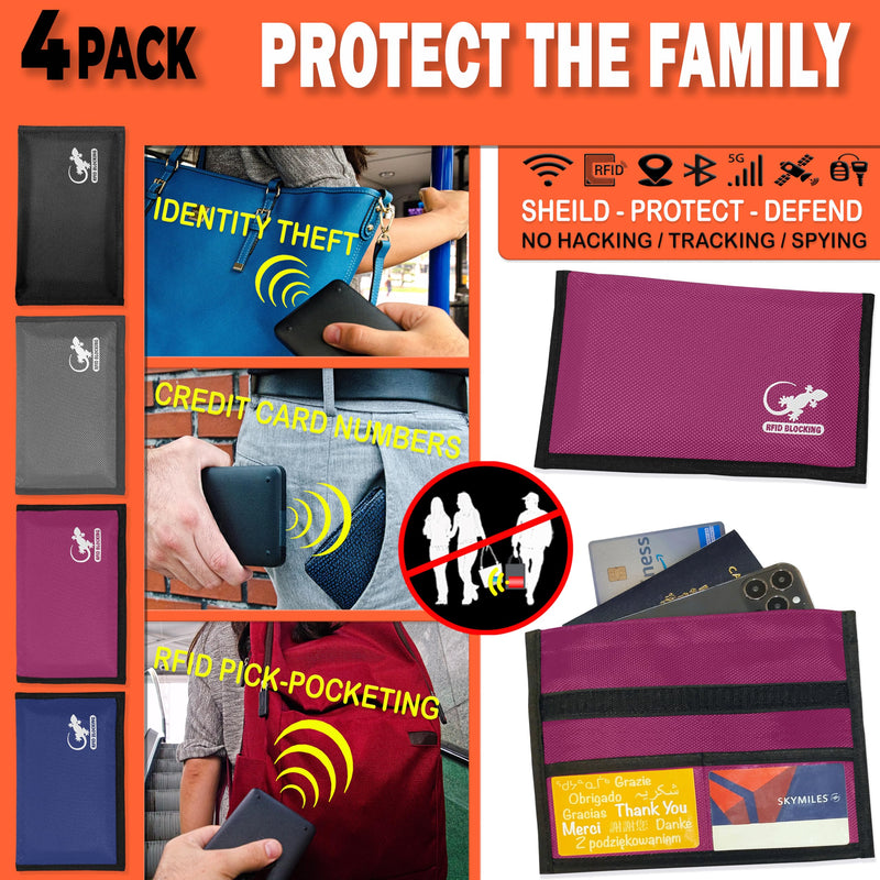 Faraday Bag Anti-Tracking GPS RFID Car Key Signal Blocker Wallet Shielding Pouch Protective Case for Cell Phone Car Key FOB, Data Privacy, Electronic Device Security (4 PACK - FAMILY PACK) 4 PACK - FAMILY PACK