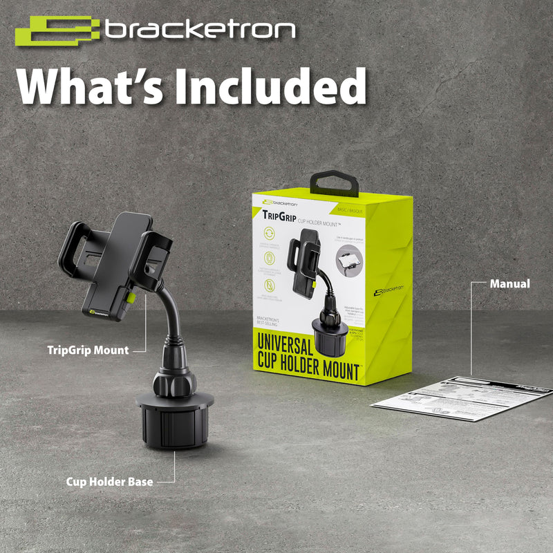 Bracketron TripGrip Cup Holder Car Phone Holder Mount with Expandable Base | Universal cup holder phone mount for car, expandable base fits to 3.75", 360 rotation flexible gooseneck, quick release Cup Holder Mount