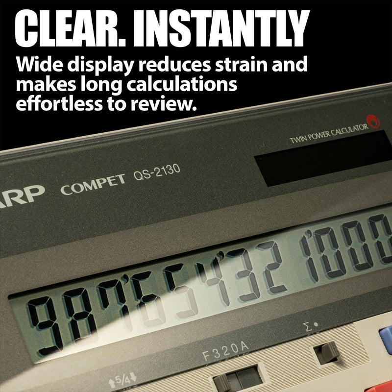 Sharp 12-Digit Commercial Dual Power Desktop Calculator, Business Functions with Memory & Markup Keys, Slim Adding-Machine Design Calculator, 6.9 x 7.3-Inches, Gray and Black (QS-2130)