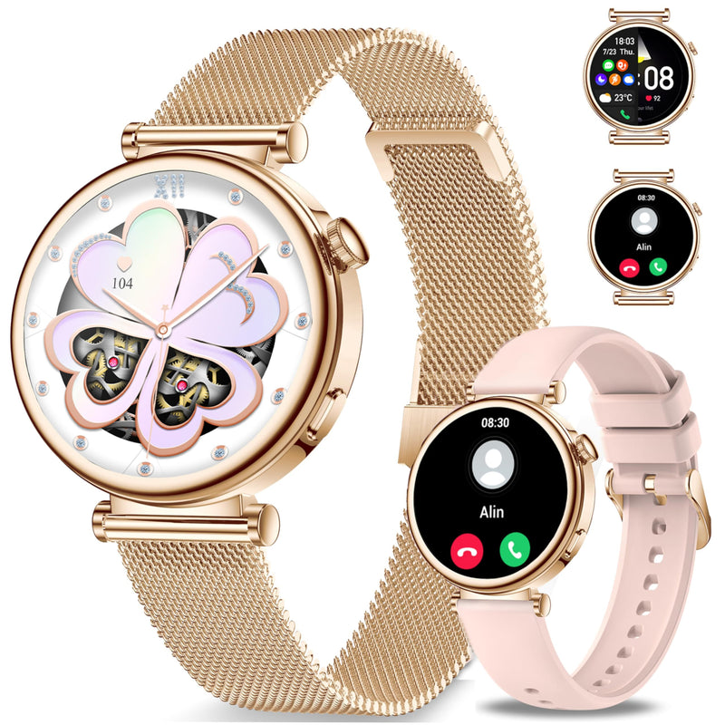 Smart Watches for Women,1.83"&1.27" HD Watch with Calls and Messages/Heart Rate/Sleep/Female Cycle,Fitness Tracker Smartwatch for Android/iOS Compatible,Rose Gold & Gold