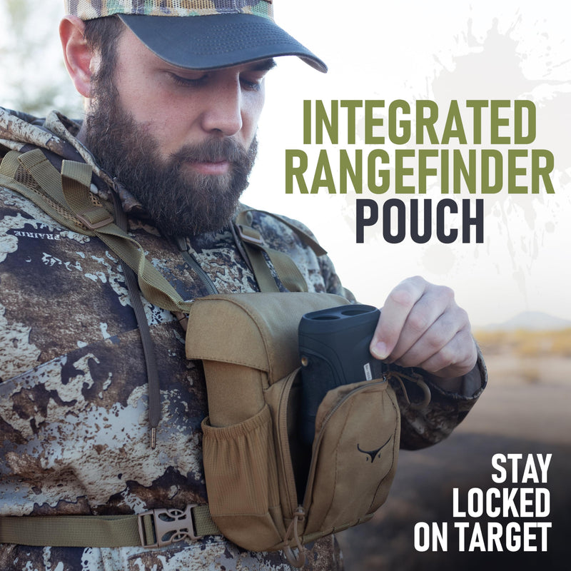 [AUSTRALIA] - Binocular Harness Chest Pack - Lightweight Hunting Chest Rig with Rangefinder Pouch, MOLLE System Bino Harness for Bow Hunting, Tactical Chest Pack for Men, Veteran Owned Gear, Coyote 