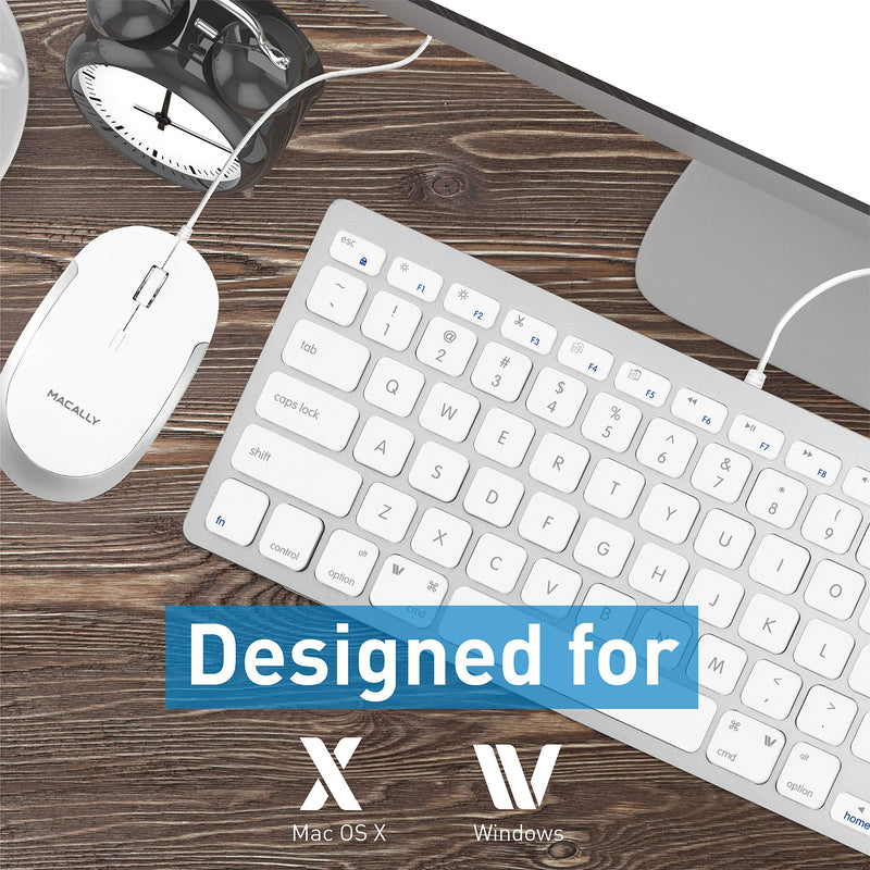 Macally USB Wired Keyboard and Mouse Combo for Mac and PC - Save Space with a Compact Small Mac Keyboard and Mouse for MacBook Pro/Air, iMac, Mac Mini/Pro - Compatible Apple Keyboard and Mouse Silver