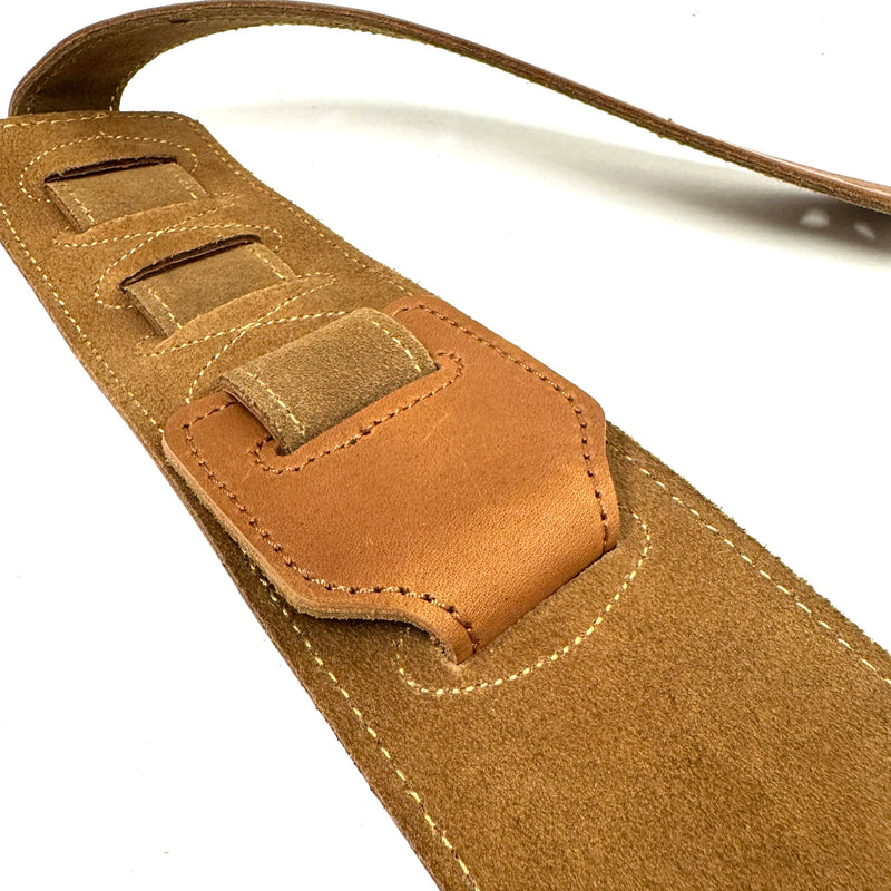 Walker & Williams B4B-LBRN Rustic Whiskey Tan Finish 4" Wide Double Padded Premium Brown Heirloom Grain Leather Guitar And Bass Strap For Acoustic, Electric, And Bass Guitars