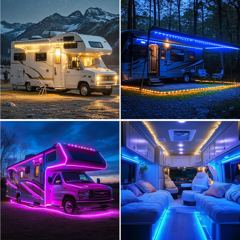 [AUSTRALIA] - RV Awning Lights, 20ft 12V LED Light Strip with Remote and App Control, Waterproof RGB RV Exterior Light for Motorhome Camper Travel Trailers Food Trucks, RV Outdoor Lights 1 Pack 