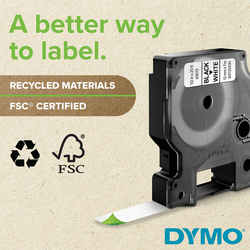 [AUSTRALIA] - DYMO Standard D1 45010 Labels for LabelManager Label Makers, 1/2" W x 23' L, Black Print on Clear Tape, Self-Adhesive, 1 Cartridge 1/2" Black on Clear 