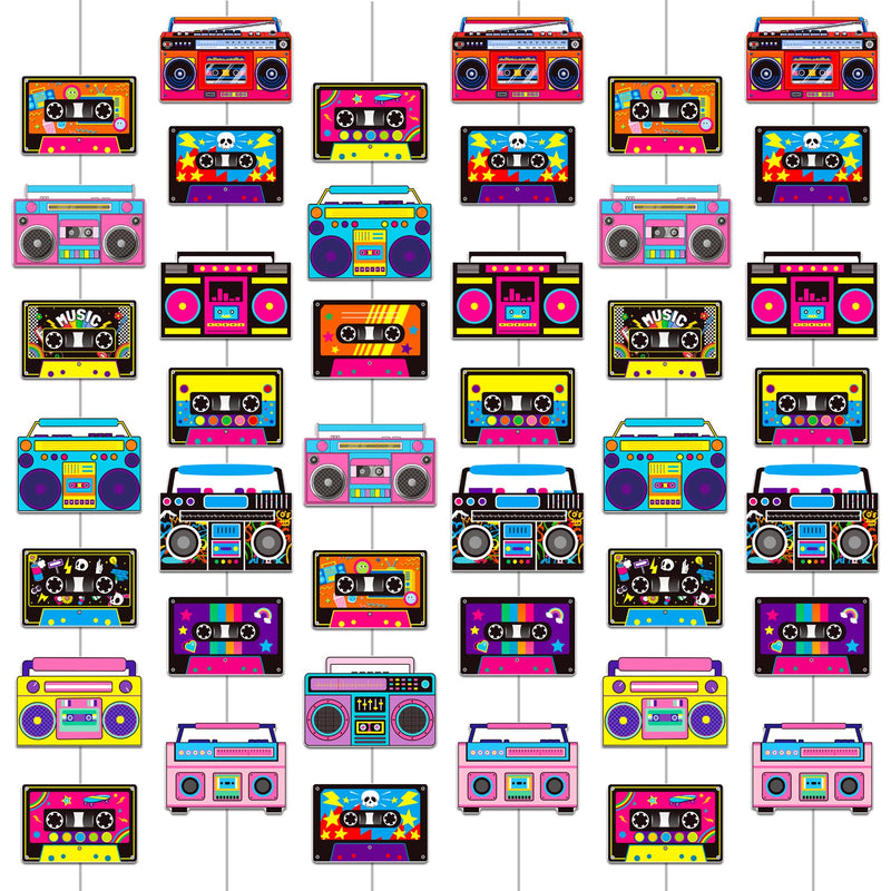 Cassette Tape and Boom Box Garlands 6PCS 80s Party Decorations Retro Radio Cassette Tape Paper Garland Banners 1980s Hanging Decor for 70s 90s Hip Hop Theme Birthday Party Supplies