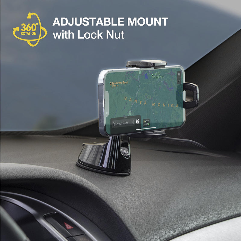 Scosche UQ3WDV-SP Windshield/Dashboard/Vent Qi-Certified 15W Wireless Charging Universal Cell Phone Car Mount, Adjustable Hands-Free Cell Phone Holder with Stick Grip, Black Gen 3 Windshield / Dash / Vent