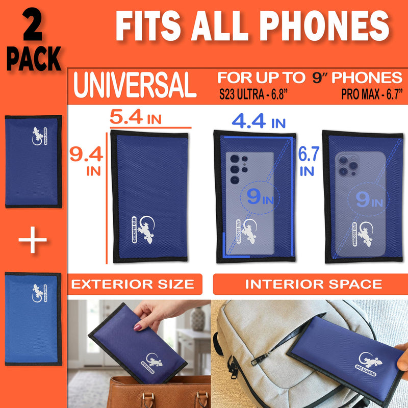 Faraday Bag Anti-Tracking GPS RFID Car Key Signal Blocker Wallet Shielding Pouch Protective Case for Cell Phone Car Key FOB, Data Privacy, Electronic Device Security (2 PACK - BLUES) 2 PACK - BLUES