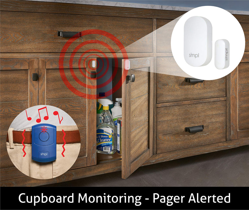 SMPL Alerts Wireless & Wearable Alerts Pager, Elderly Assistance, Caregiver Paging System, Security/Motion Sensors, Senior & Kids Safety, Live Technical Support Pager + Door Sensor