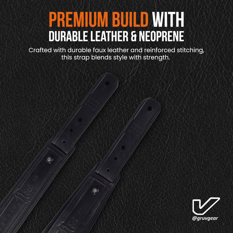 Gruv Gear SoloStrap Neo Padded Faux Leather Guitar Strap with Adjustable Slide Lock System, Thick Neoprene Padding for Heavier Instruments, Comfortable Guitar Belt Anti Bounce Design - Black, 2.5" 2.5"