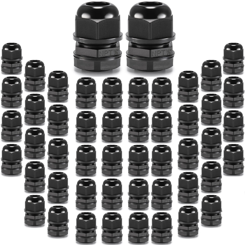 QILIPSU 50pcs 3/8" NPT Cable Gland Waterproof IP68 Nylon Cable Pass Through Cord Grip Connector Strain Relief Wire Grommet 3/8" NPT 50pcs