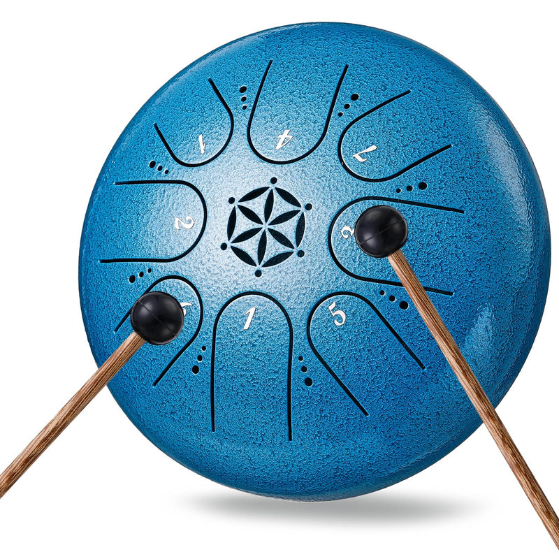 Steel Tongue Drum Percussion: 6 Inch 8 Notes Musical Instruments, Music Gifts for Family Friends (Seablue) Seablue