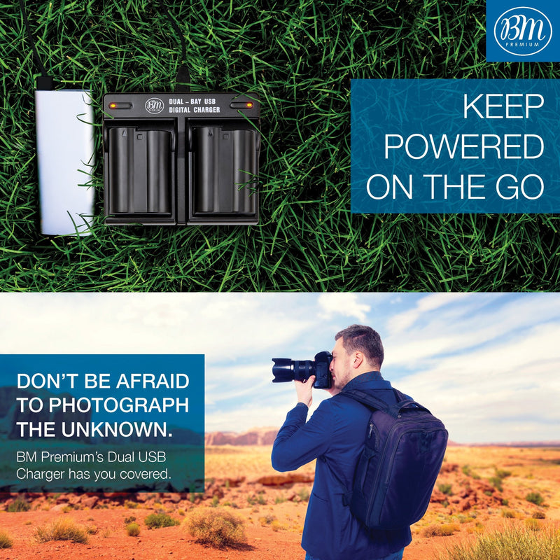 [AUSTRALIA] - BM Premium 2 Pack of EN-EL15B Batteries and Dual Battery Charger for Nikon Z6, Z7, D780, D850, D7500, 1 V1, D500, D600, D610, D750, D800, D800E, D810, D810A, D7000, D7100, D7200 Digital Cameras 