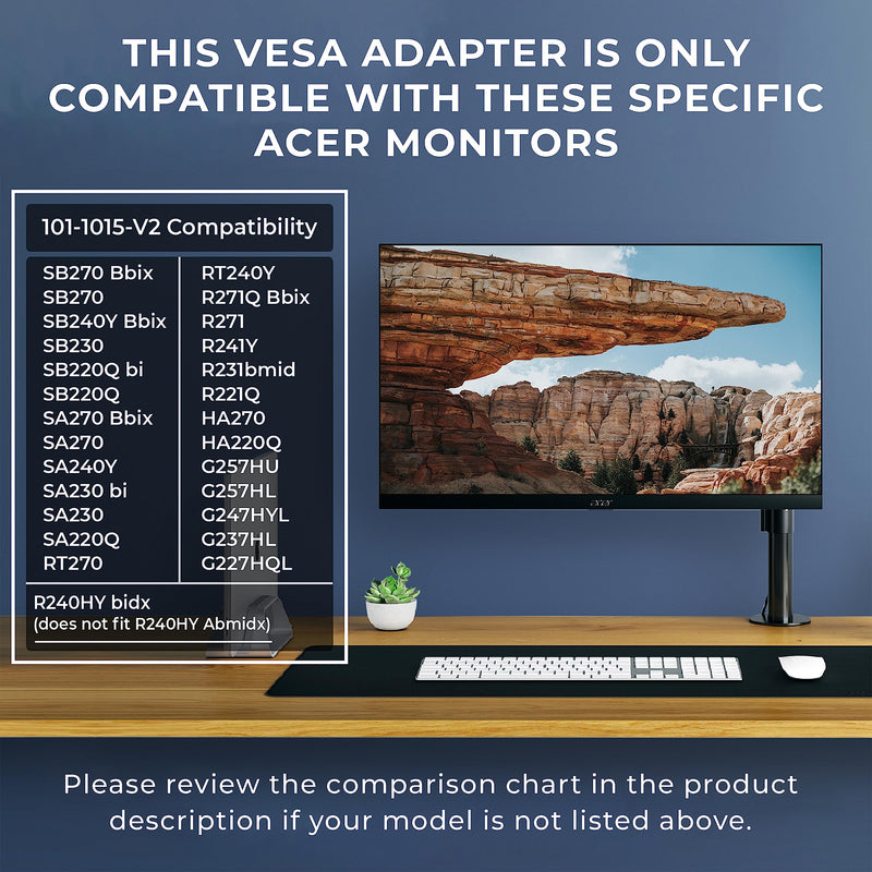 HumanCentric VESA Mount Adapter Bracket Compatible with Acer Monitor | Fits R240HY bidx, R221Q, R271, SB220Q, R241Y, RT240Y, RT270, SA220Q, SA230 bi, SA240Y, SA270 Bbix, SB230, SB240Y One Pack
