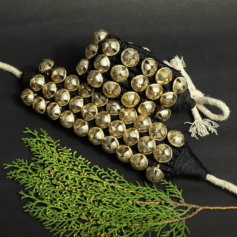 Dancing Bells Anklet Ghungroo with Colored Cushion Pad 3 Line with (30+30) Bells Best For Indian Classical Dance, Indian Style Brass Ankle Bells (BLACK) BLACK