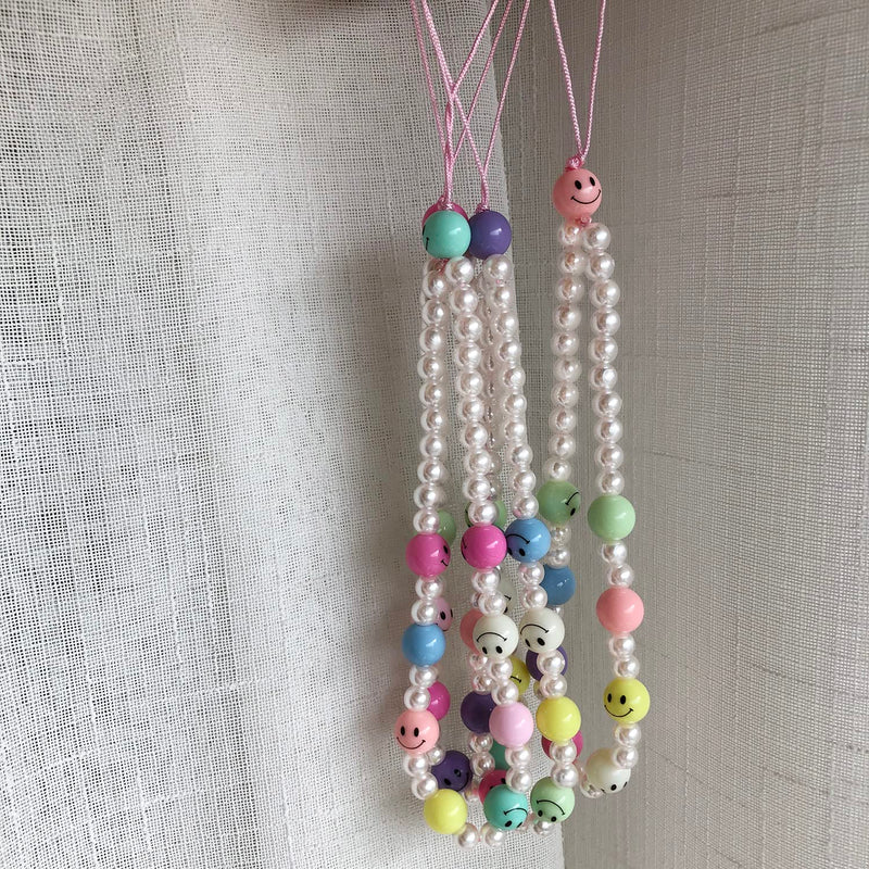 Beaded Mobile Phone Lanyard Wrist Strap Y2K Cute Phone Charms Smiley Face Flower Phone Anti-Lost Chains for Women Girls Style #1-Smiley Flower 3pcs
