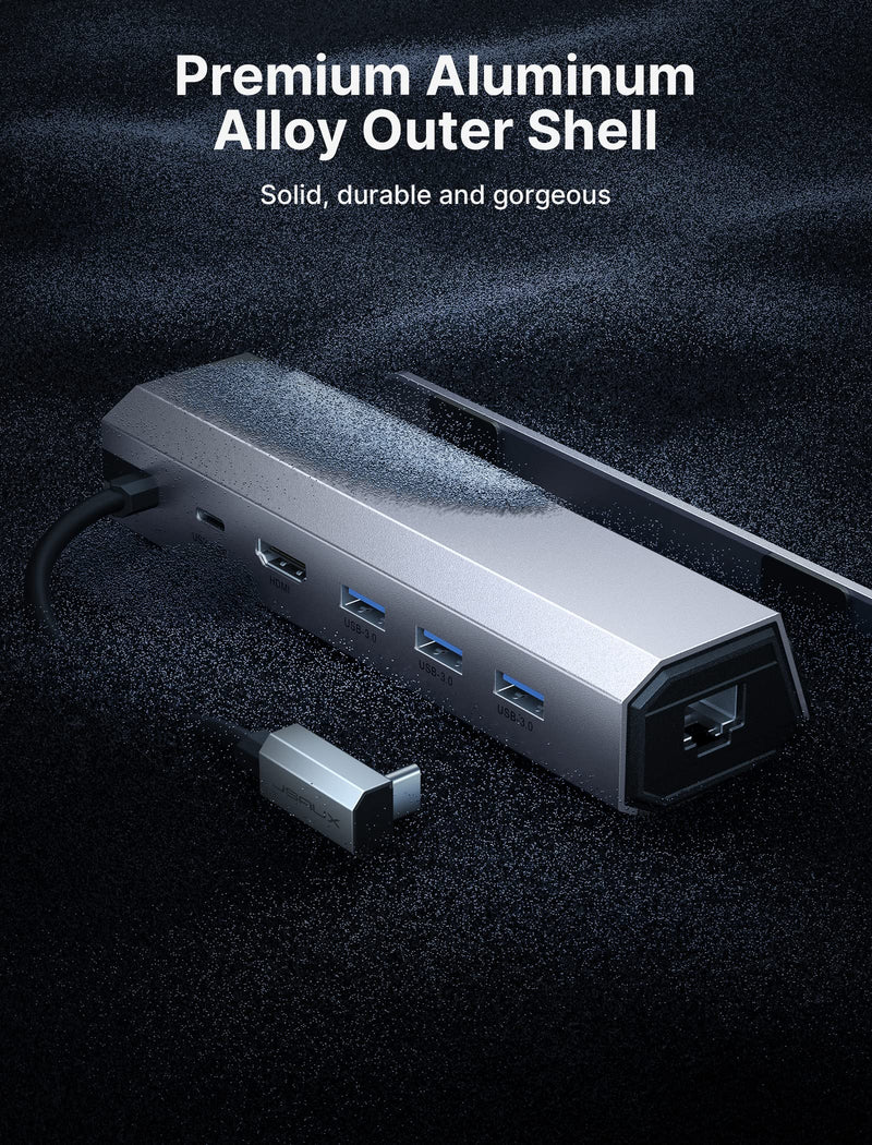 JSAUX Docking Station for Steam Deck/ROG Ally, 6-in-1 Steam Deck Dock with HDMI 2.0 4K@60Hz, Gigabit Ethernet, 3 USB-A 3.0 and 100W USB-C Charging Port, Compatible with Steam Deck OLED-HB0603 Gray