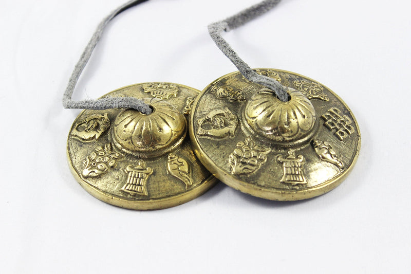 Tingsha/Tibetan Meditation Bell/Finger Cymbals with free Silk Case by Nepalese Handicraft Zone (Brass)