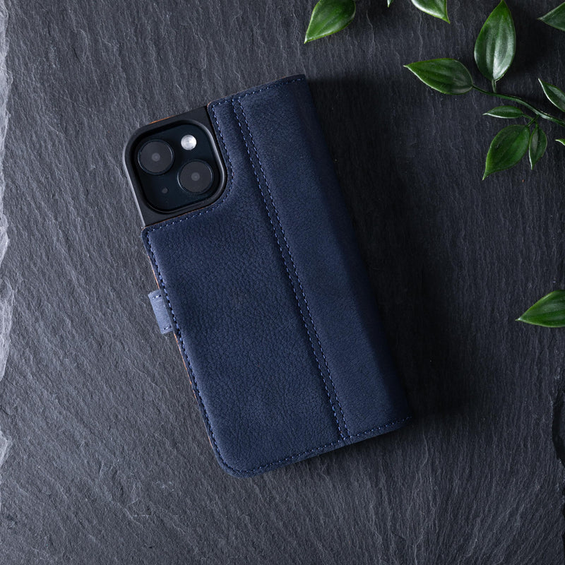 Snakehive Leather Wallet for iPhone 15 - Real Leather Wallet Phone Case - Genuine Leather with Viewing Stand and 3 Card Holder - Flip Folio Cover with Card Slot (Navy) Navy