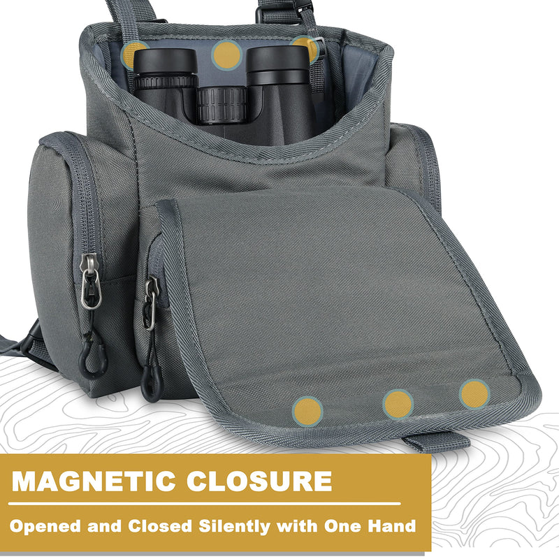 skiguard Bino Harness with Rangefinder Pouch & Rain Cover, Lightweight Binocular Harness Chest Pack, Harness Binocular Chest Packs Grey