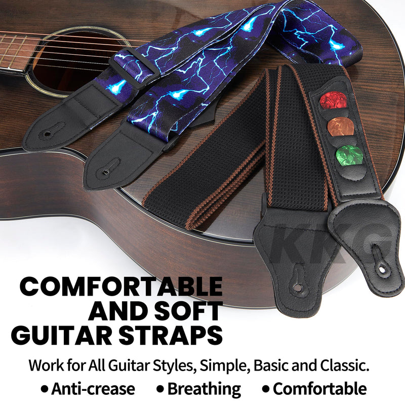 [AUSTRALIA] - KKG 2pack Guitar Wall Mount Wood Hanger,and 2pack Guitar Strap with Guitar Pick and Strap Button Accessories for Safe Storage and Display for Acoustic Electric Guitar Bass Banjo and Instruments. A:2 Hanger& 2 Strap 