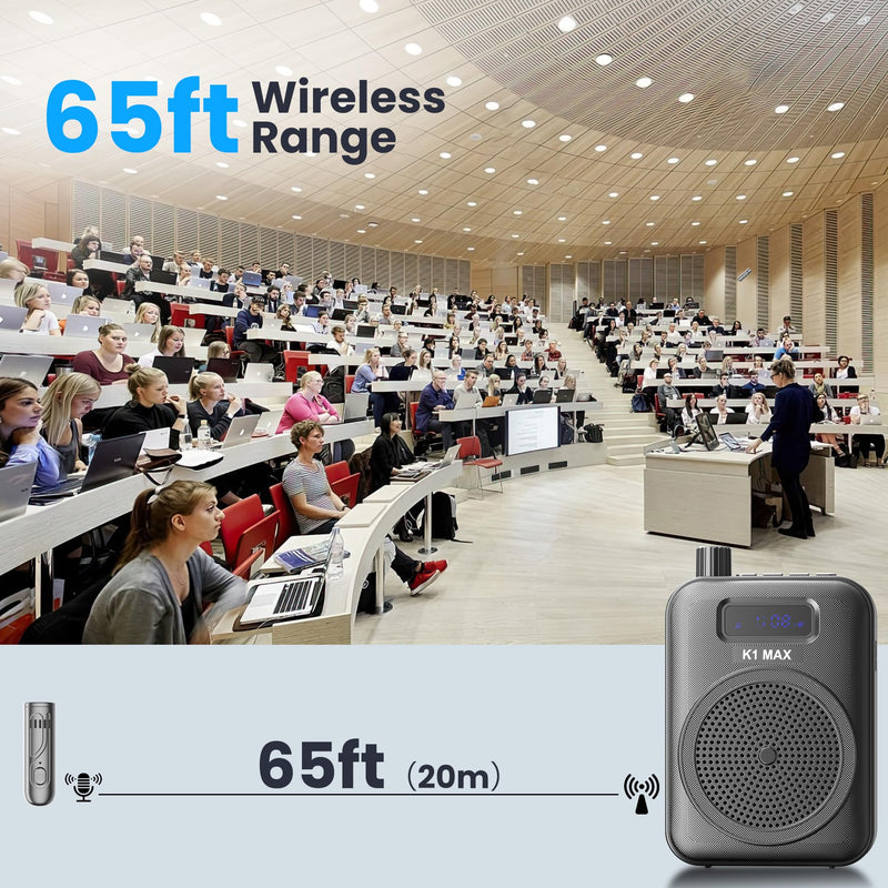 [AUSTRALIA] - Voice Amplifier Wireless Microphone with Bluetooth Lavalier, Portable Microphone and Speaker for Teachers, Mini Rechargeable Amplifier, Ideal for Classroom, Meetings, Yoga, Speeches, and Tour Guides Carbon Black 